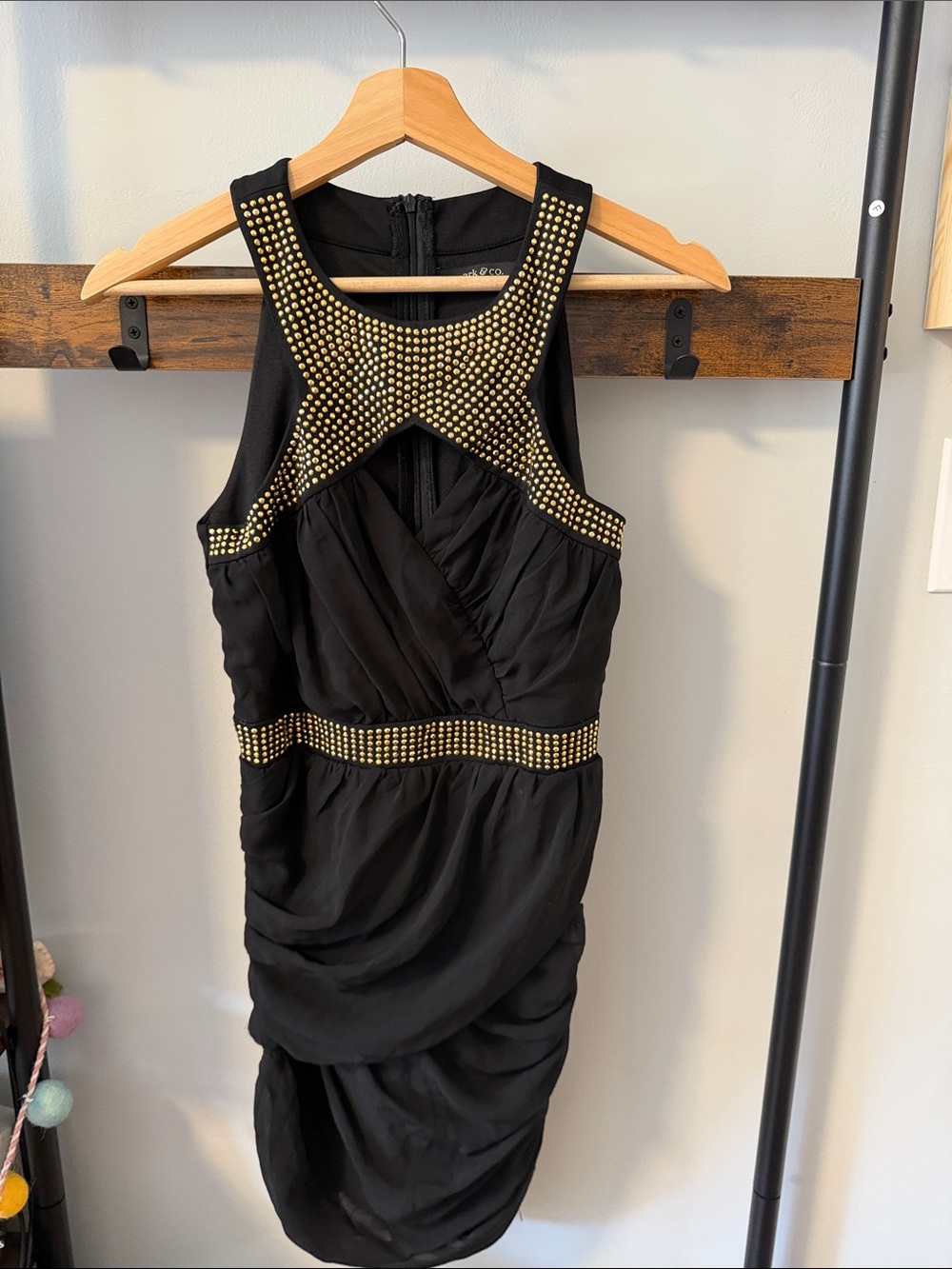Ark & Co Black One-Shoulder Cocktail Dress with Gold Studs